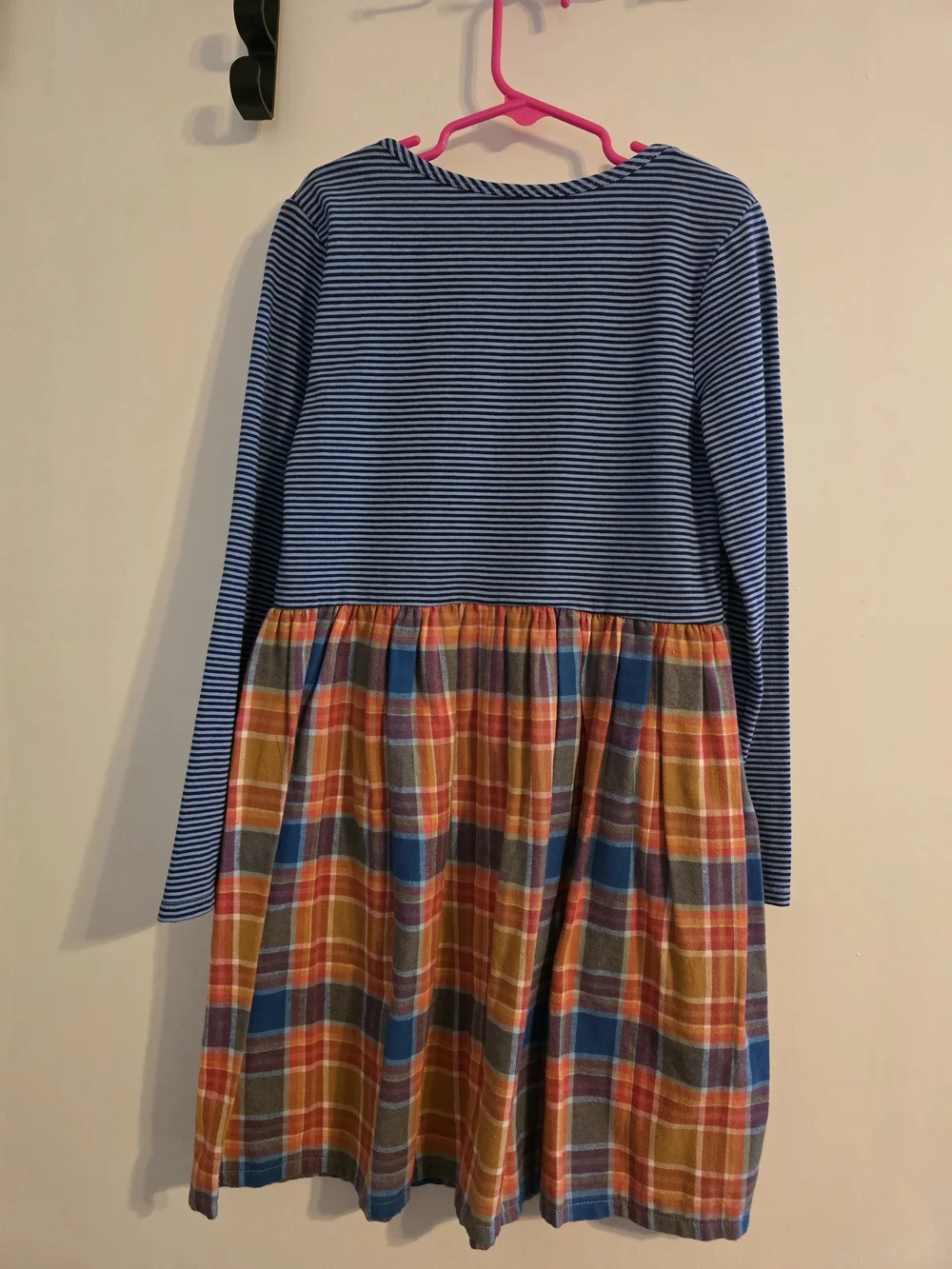 Bonnie Jean Blue Striped Top with Colorful Plaid Skirt Dress